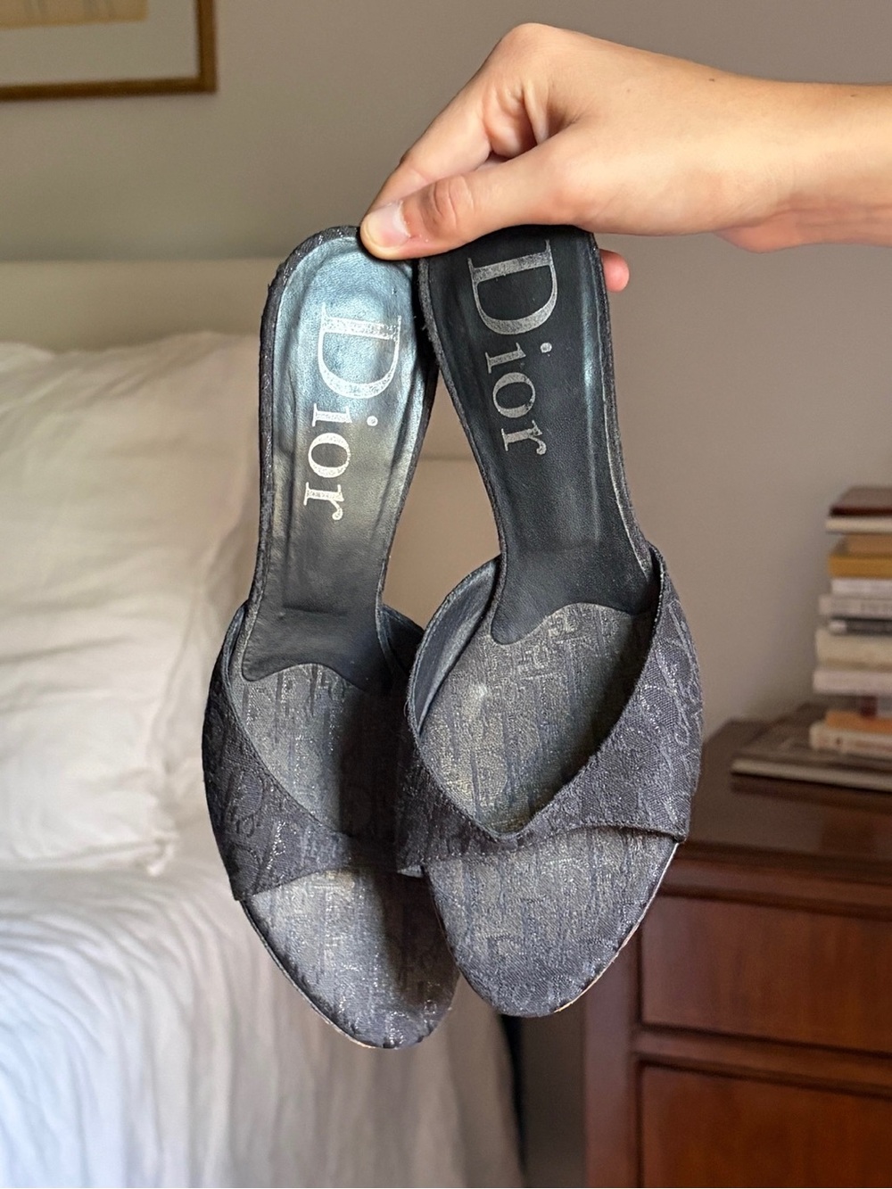 Dior Black Fabric Slide Mules